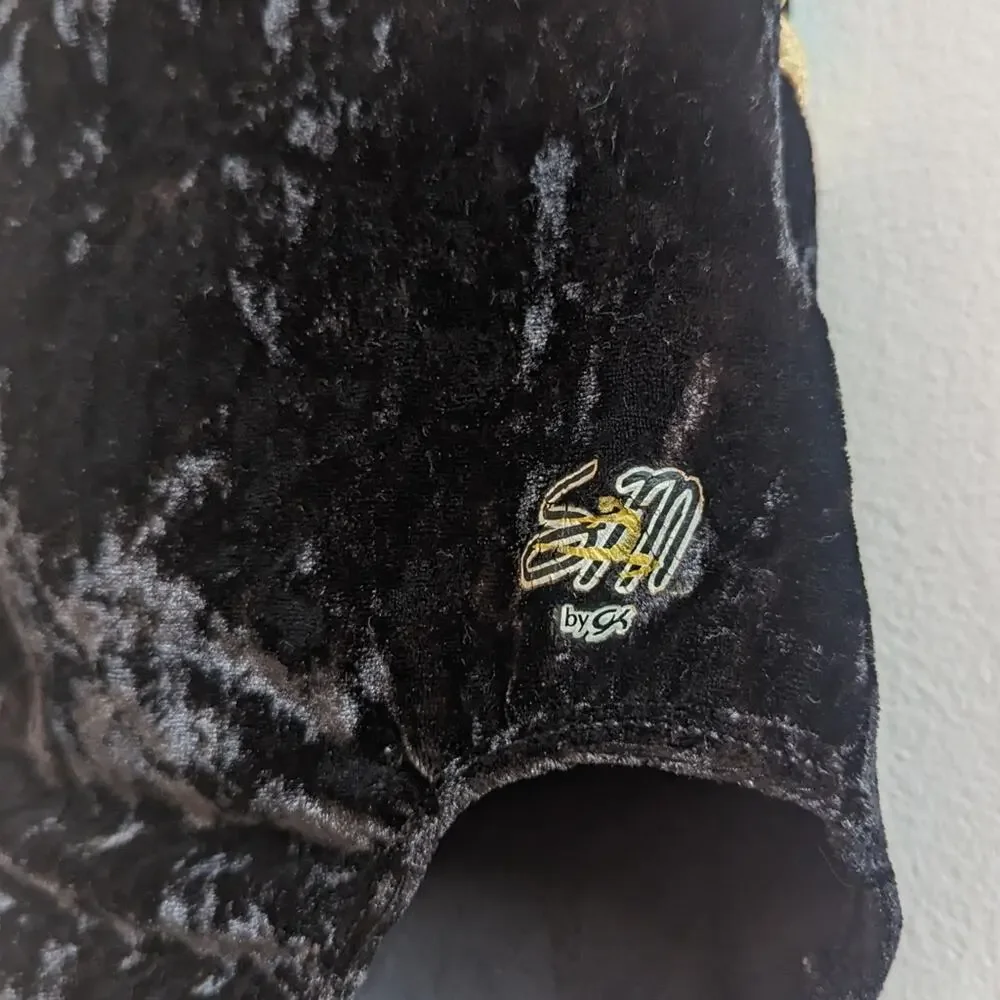 Vtg GK Unitard Girls Sz Medium (5-6) Gymnastics Black Velvet Floral 90s